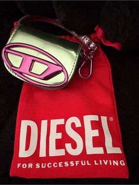 DIESEL Metallic Green Mini Bag with Pink Hardware